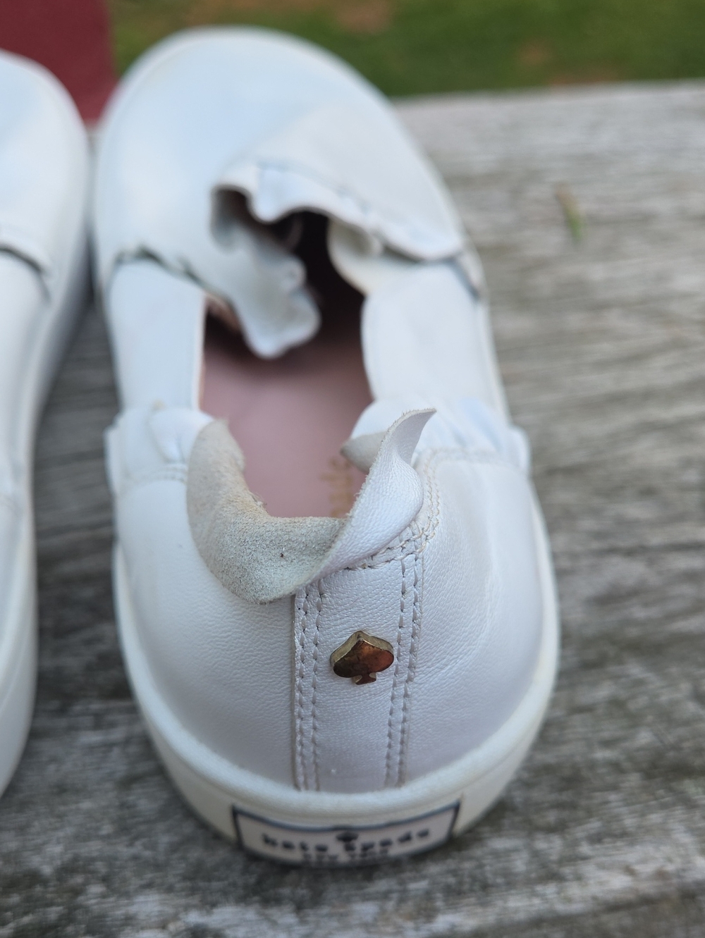 kate spade Lillie White Leather Slip-On Flats with Ruffle Trim - Picture 3 of 10